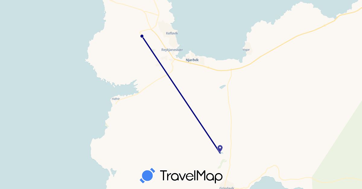 TravelMap itinerary: driving, plane in Iceland (Europe)